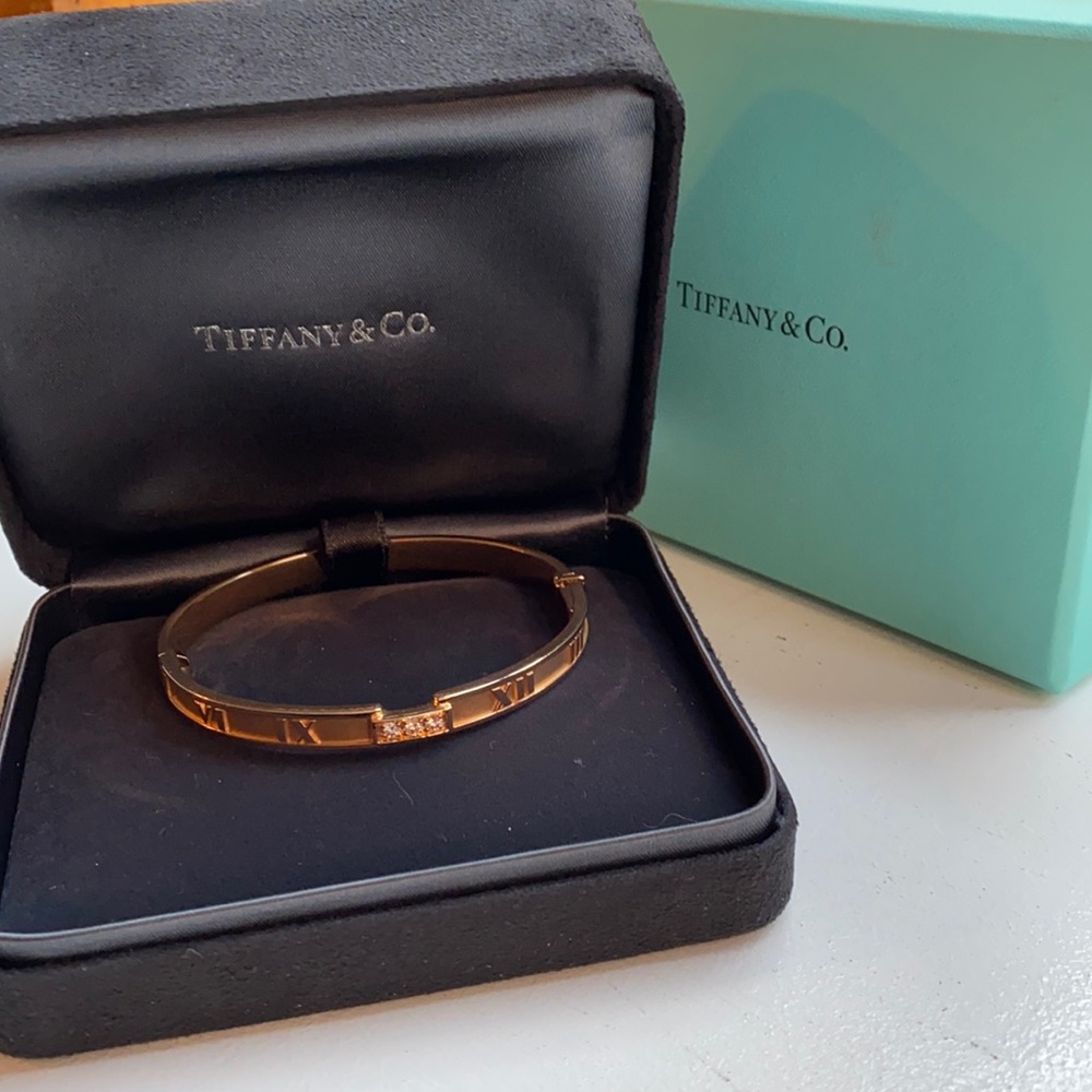 Tiffany 18K Rose Gold Diamond Atlas Hinged Bangle